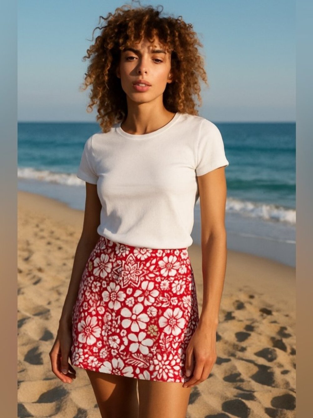Sunday Best by Aritzia Red & White Floral Mini Skirt | Y2K Coastal Summer Skirt